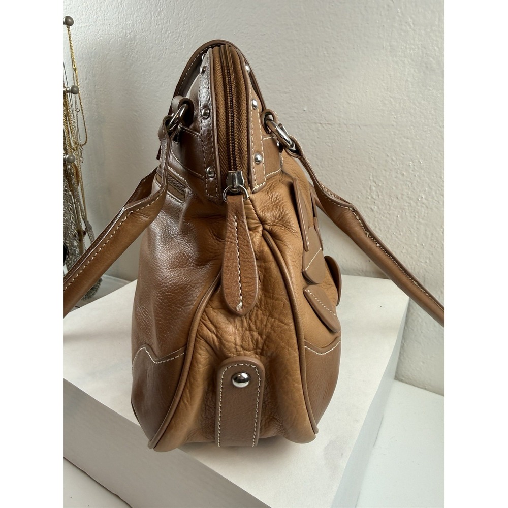 Vintage Y2K Barr + Barr New York Brown Leather Floral Slouchy Hobo Shoulder Bag - Picture 7 of 16